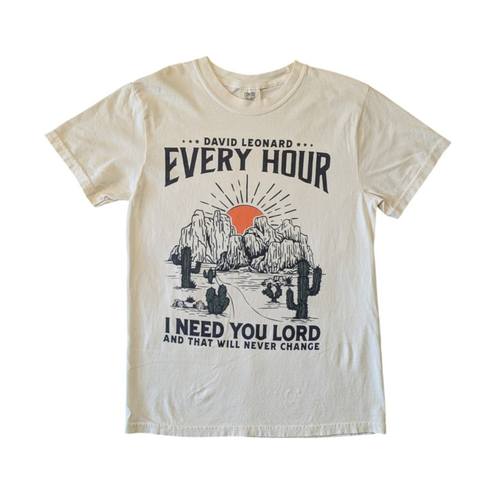 David Leonard Every Hour Ivory Graphic Tee T Shirt Size Small Comfort Colors